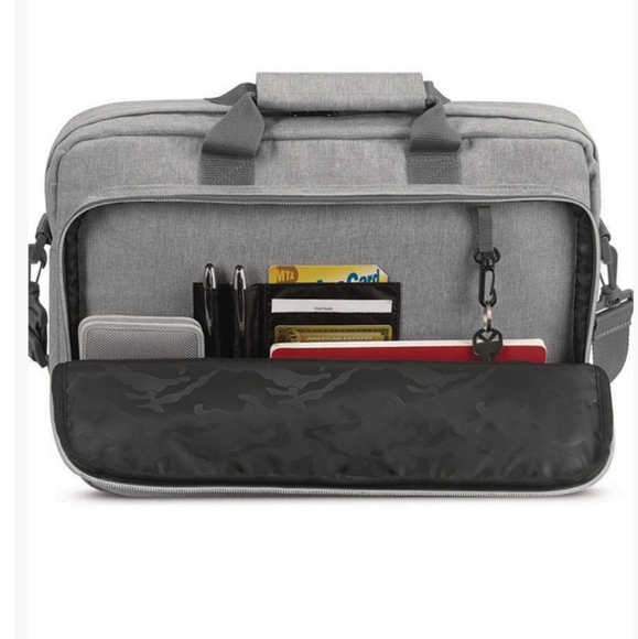 Solo New York Gray Re:New Recycled Adjustable Straps Laptop Briefcase Size 15.6" - Picture 4 of 14